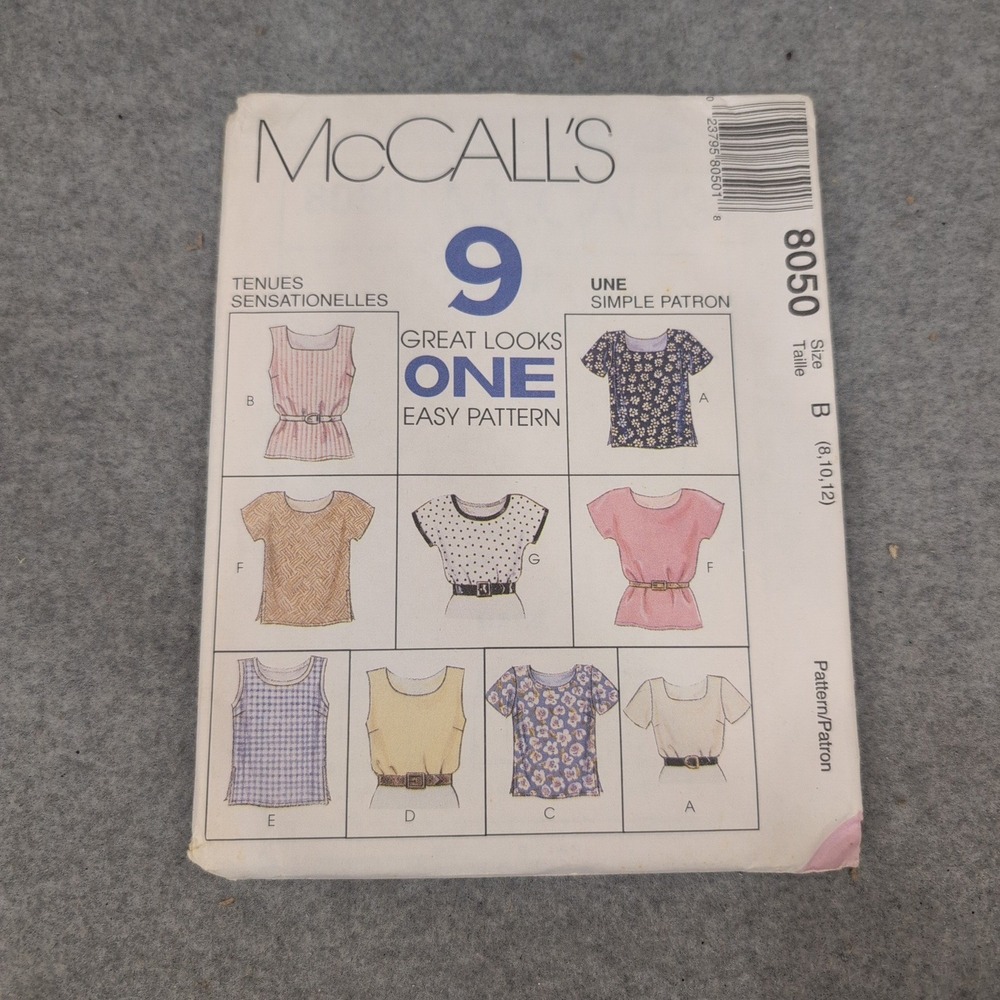 McCalls 8050 Sewing Pattern Misses Tops 9 Great Looks Size 8 10 12 Vintage 1996 - Picture 1 of 2